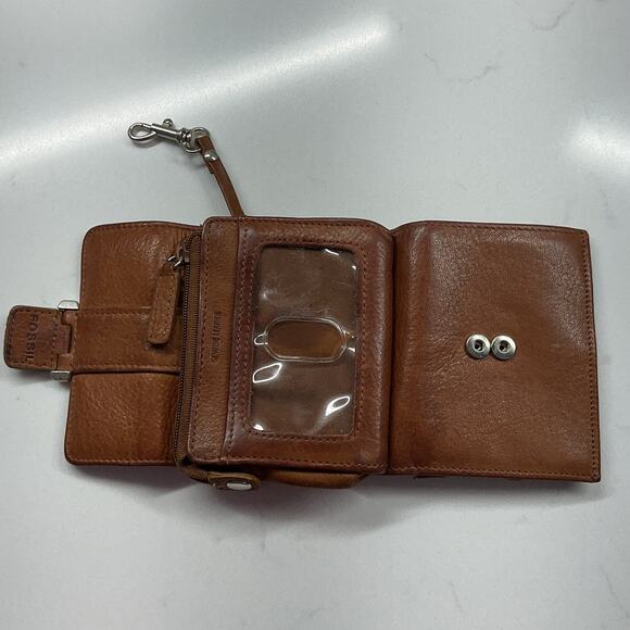 Fossil Genuine Leather Compact Trifold Wallet Brown and Silver - Picture 9 of 11